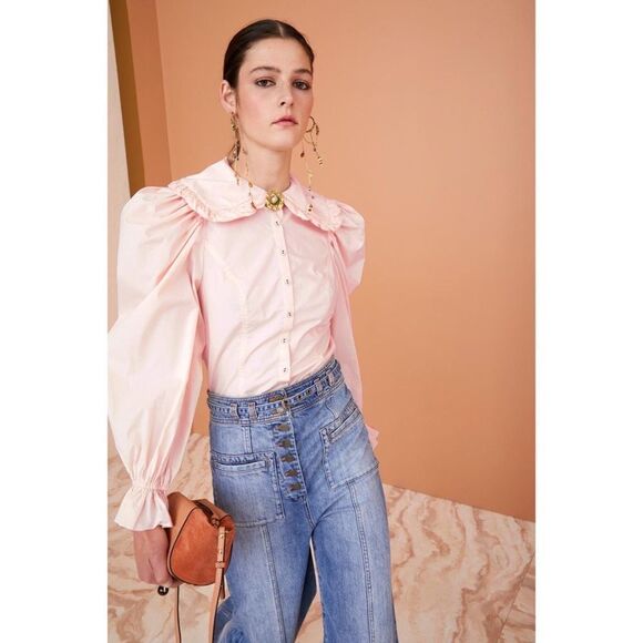 ULLA JOHNSON Marietta Puff Sleeve Blouse Ivory size US6 - Picture 4 of 11
